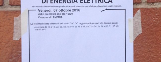 Andria – Quartiere Europa: nuova sospensione energia elettrica