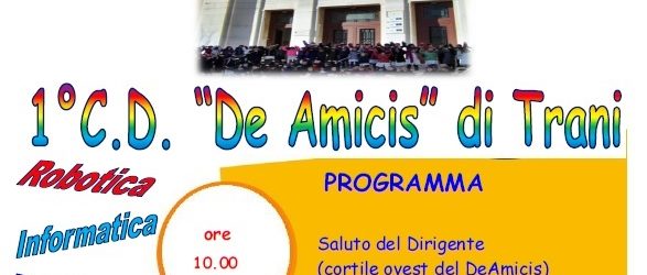 Trani – Stamattina alle ore 10  Open day alla scuola “De Amicis”