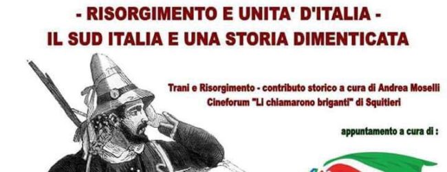 Trani – Gioventù nazionale: incontro “Risorgimento e Unità d’Italia”