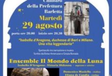 Barletta – Domani concerto/spettacolo “Isabella d’Aragona” nel chiostro della Prefettura